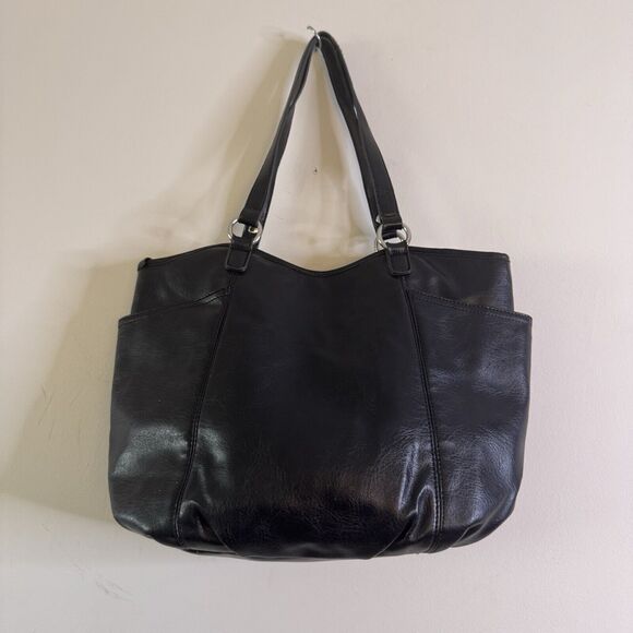 NINE WEST Black Faux Leather Shopper Shoulder Purse Hobo Bag Handbag Grunge 90s - Picture 2 of 9